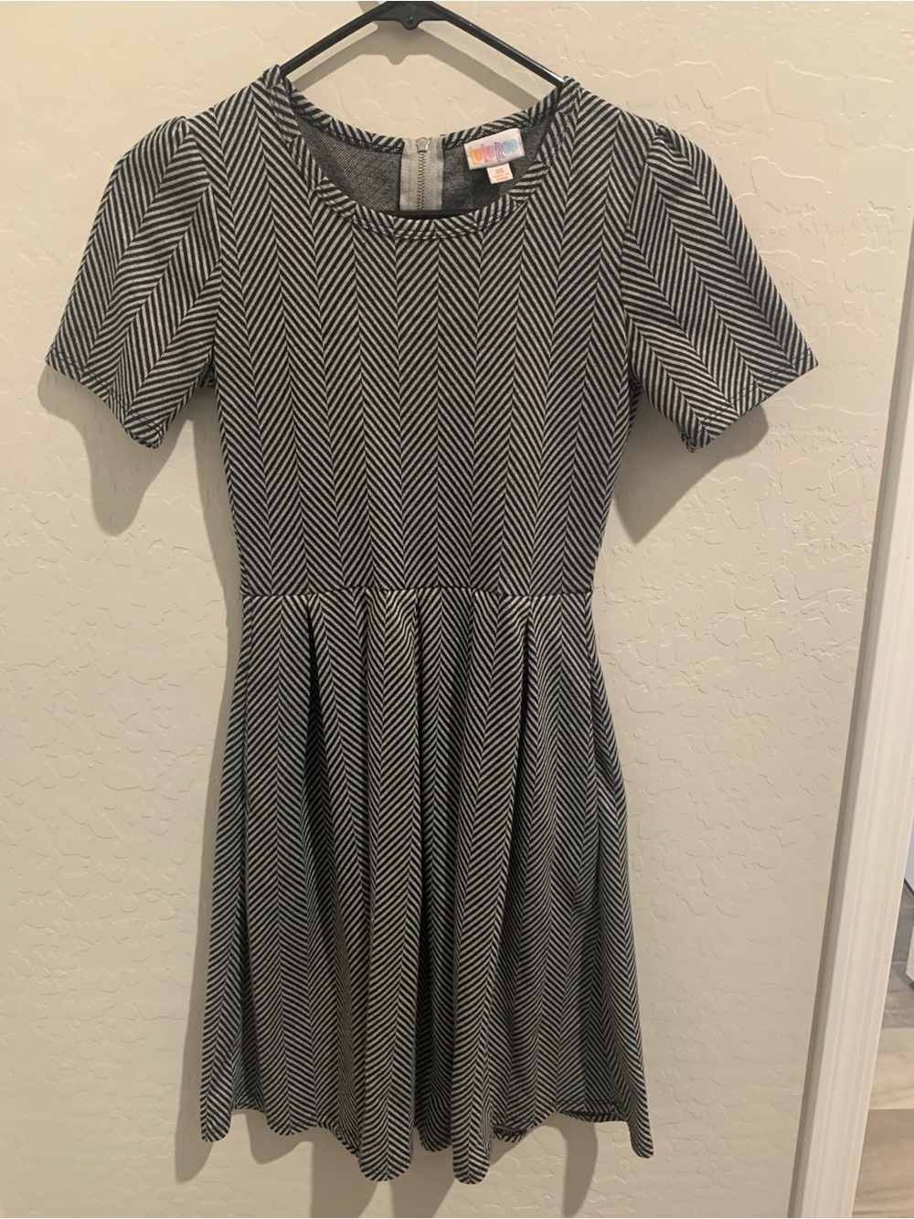 LuLaRoe Black and White Chevron Fit-and-Flare Kids Dress